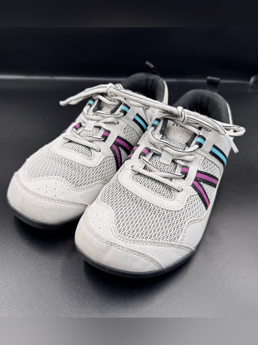 Xero Women’s Athletic Shoes in Light Gray with Teal & Purple Accents